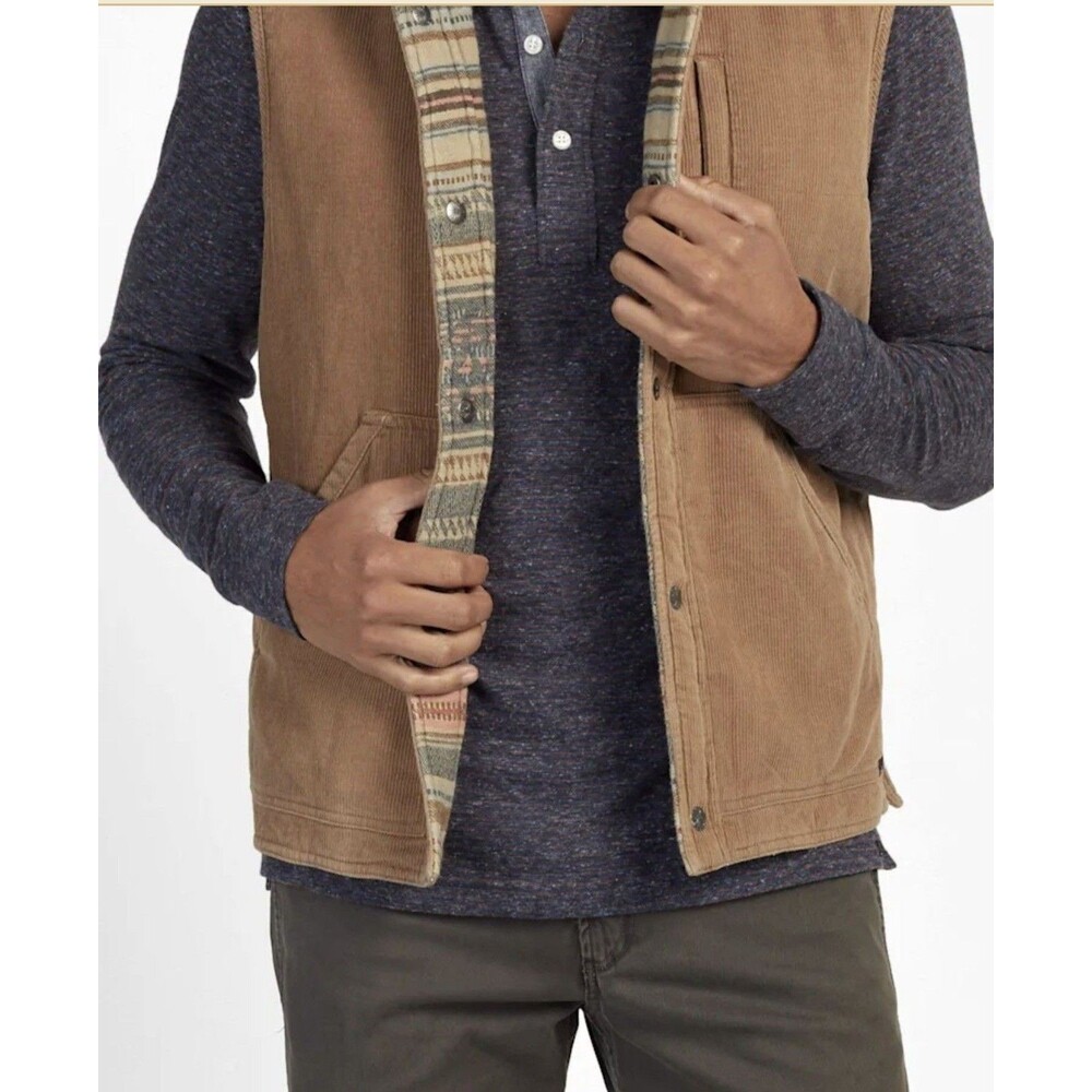 Faherty Doug Good Feather's Reversible Organic Cotton Corduroy Vest Size L NWT
